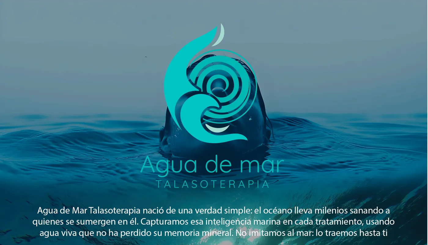 Portada de Agua de Mar Talasoterapia con el logo sobre el mar
