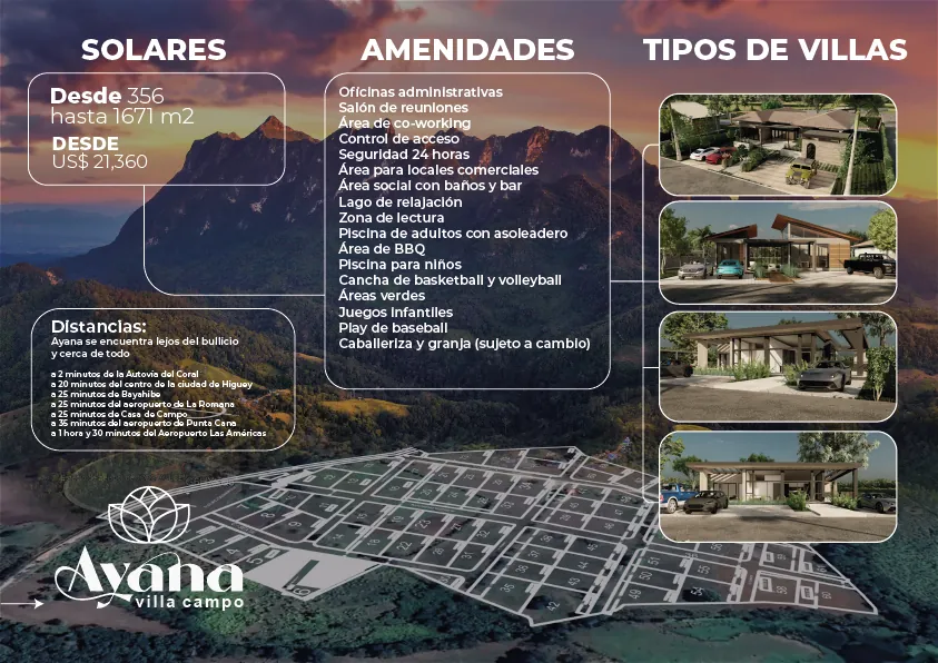Brochure Ayana Villa Campo, interior con solares y amenidades