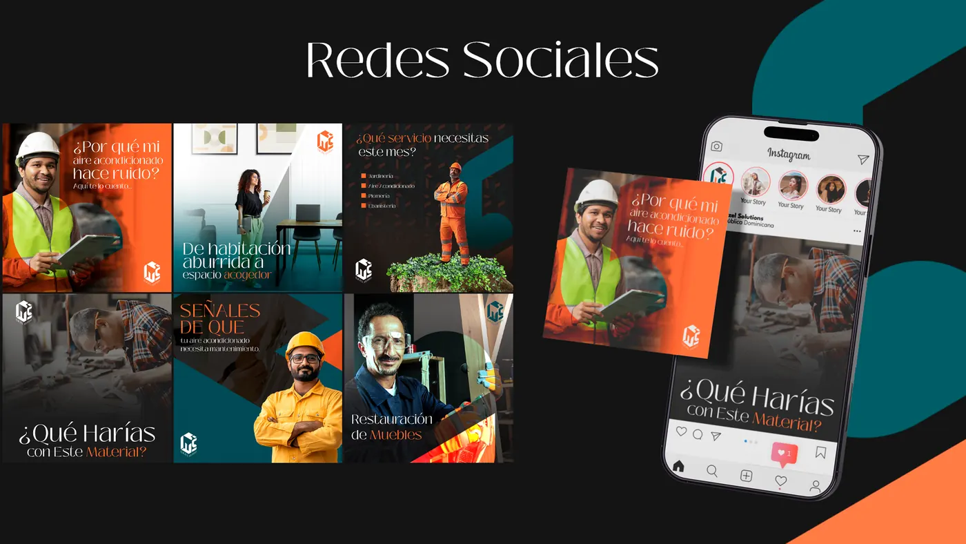 Diseños para redes sociales de Eliezel Solutions en un teléfono