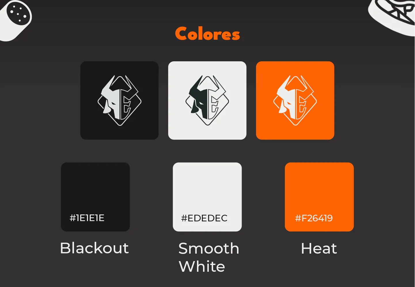 Paleta de colores de Encarnación: Blackout, Smooth White y Heat
