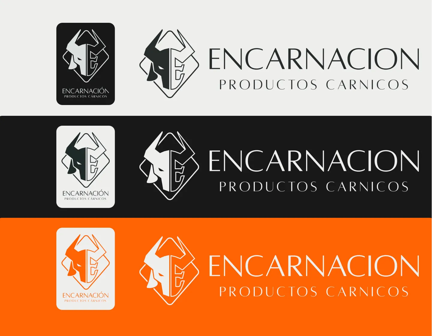 Variantes del logo de Encarnación en claro, oscuro y naranja