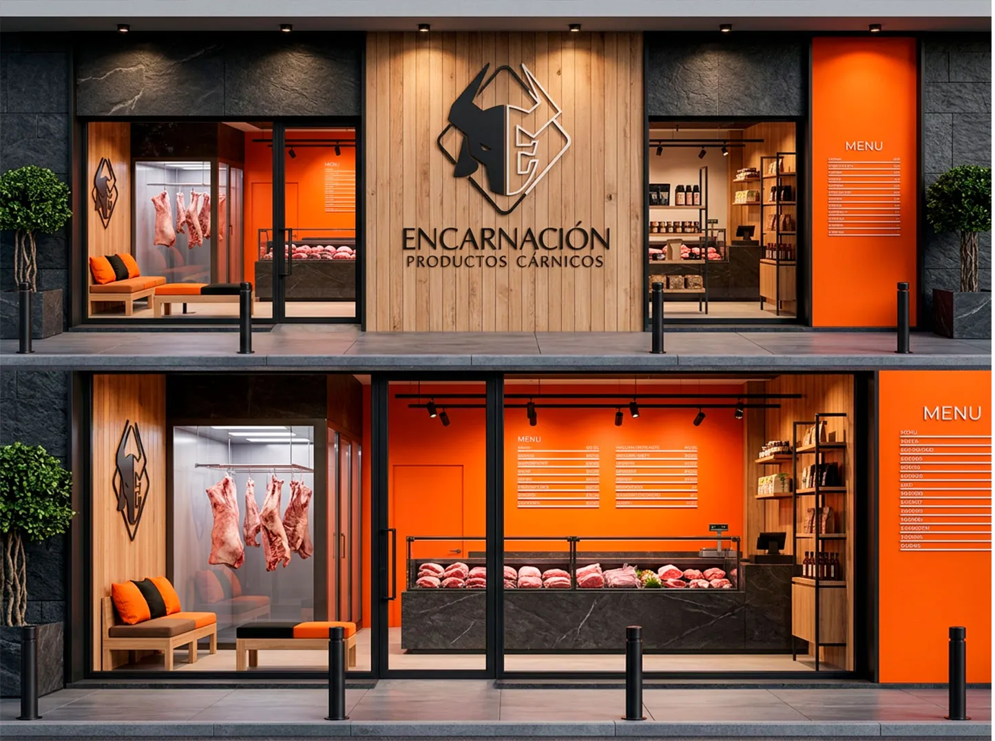 Fachada e interior de la carnicería Encarnación