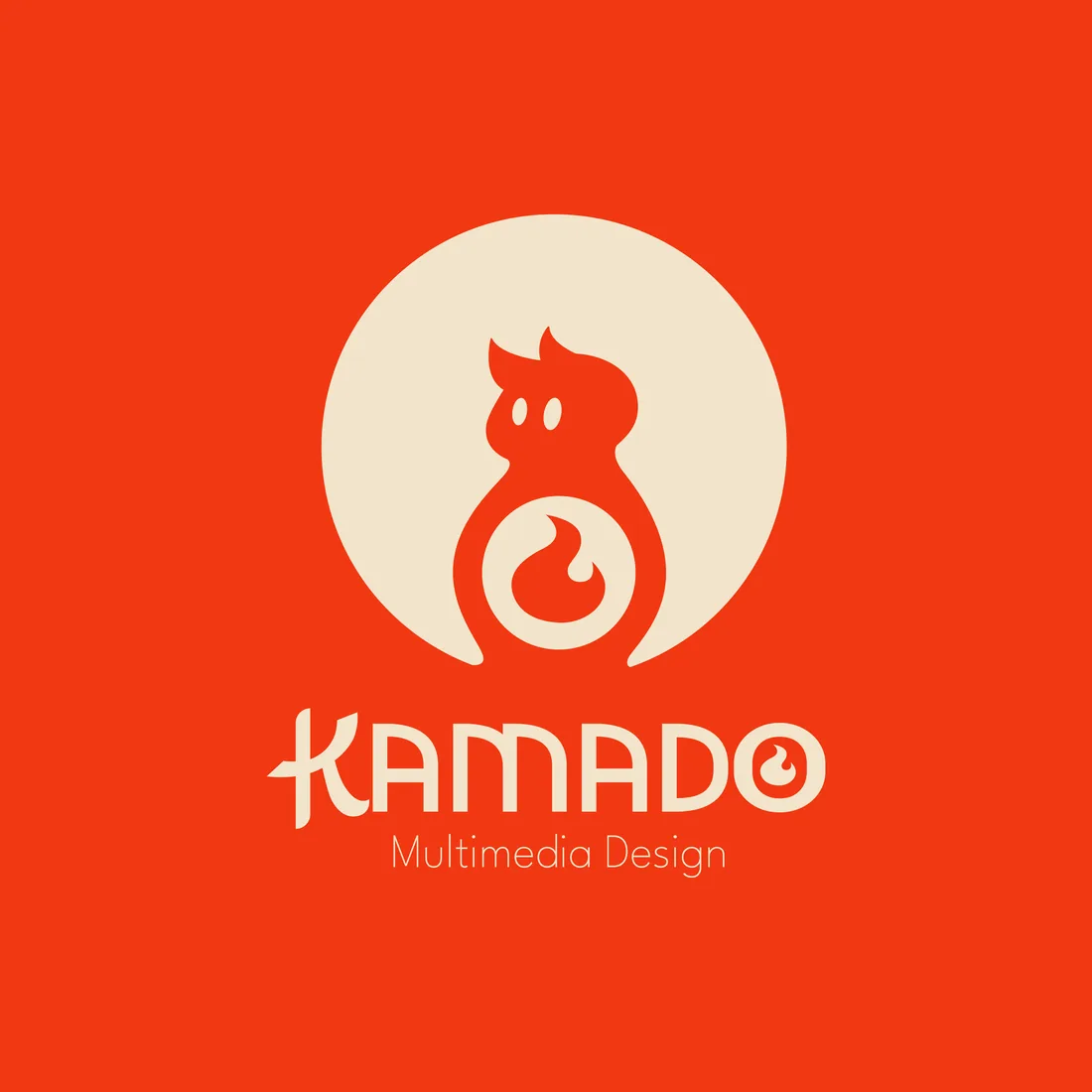 Logo de Kamado: sello con la mascota y el nombre KAMADO Multimedia Design